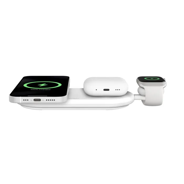 Belkin BoostCharge Pro 3-in-1 Magnetic Wireless Charging Pad with Qi2 15W (White) overview 1