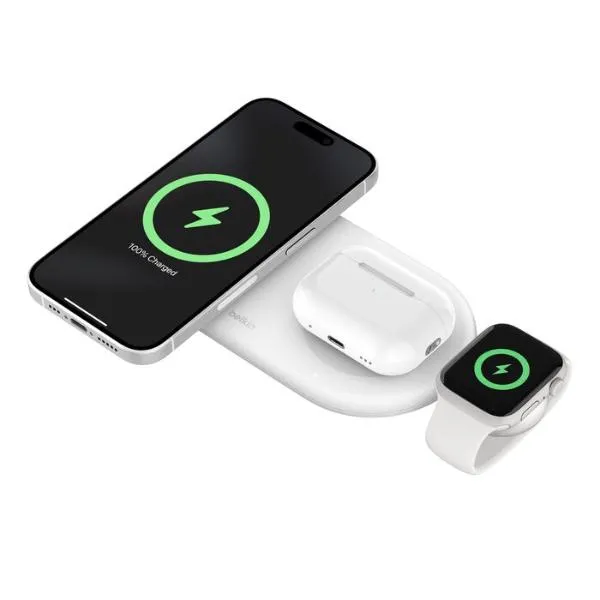 Belkin BoostCharge Pro 3-in-1 Magnetic Wireless Charging Pad with Qi2 15W (White)