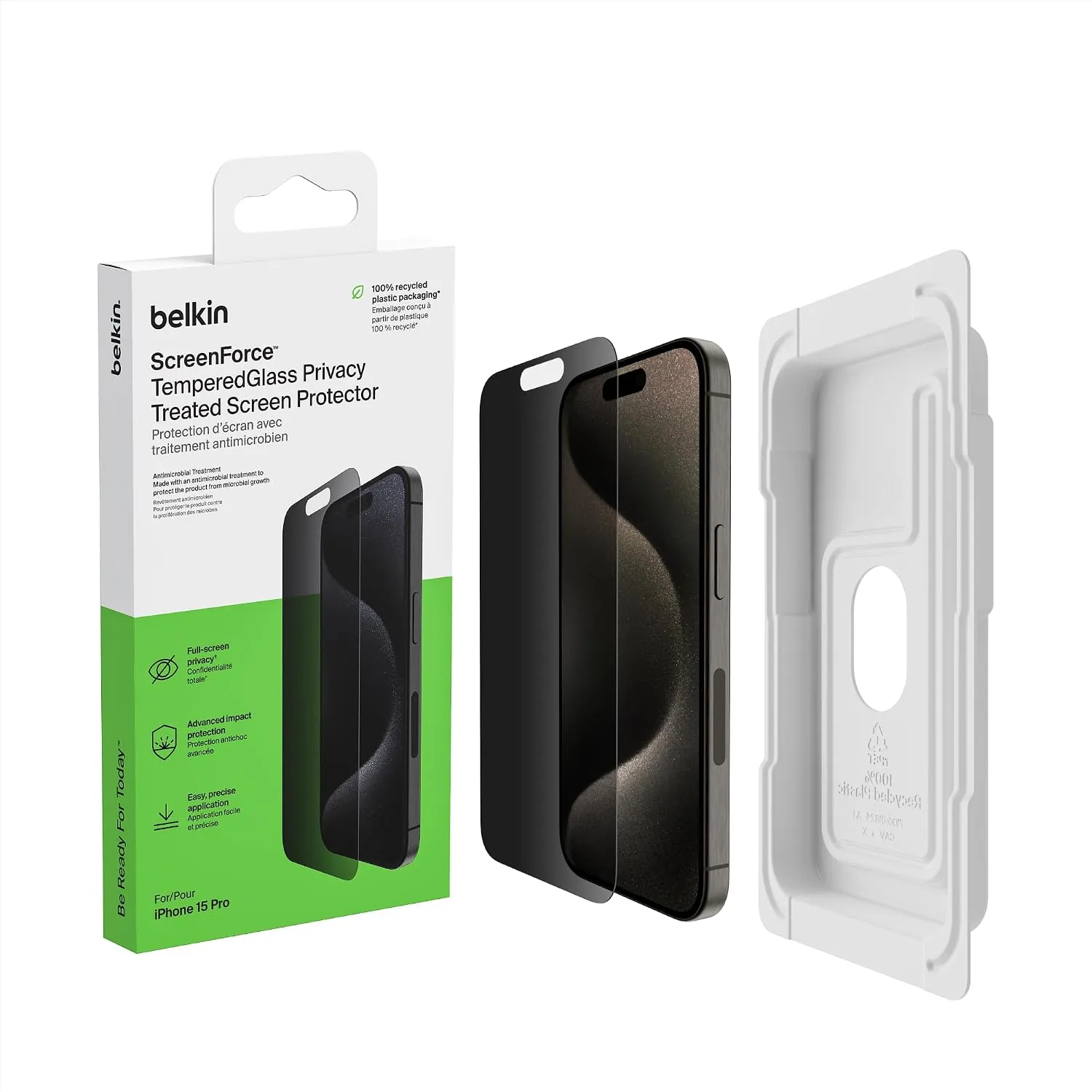 Belkin Privacy Tempered Glass Full Screen Protector Guard for iPhone 15 Pro overview 1