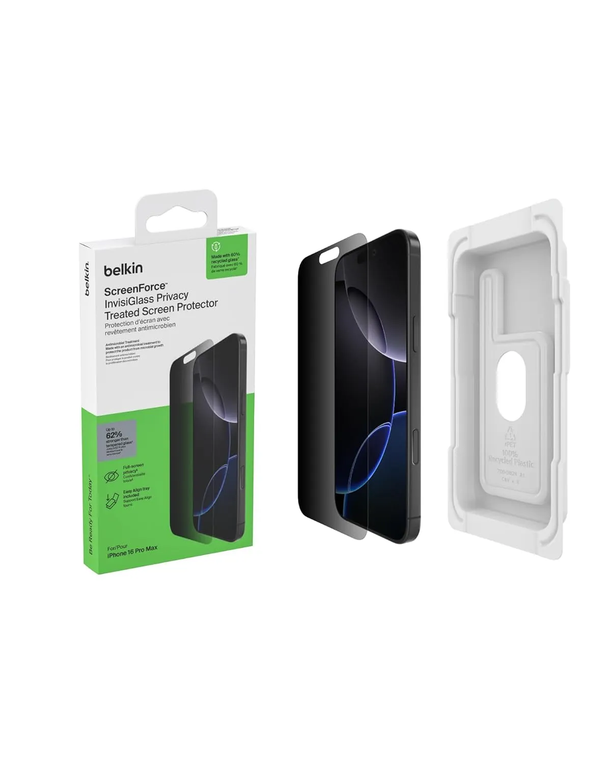 Belkin iPhone 16 Pro Max Privacy Full Screen Protector Tempered Glass with Easy Align Tray overview 1
