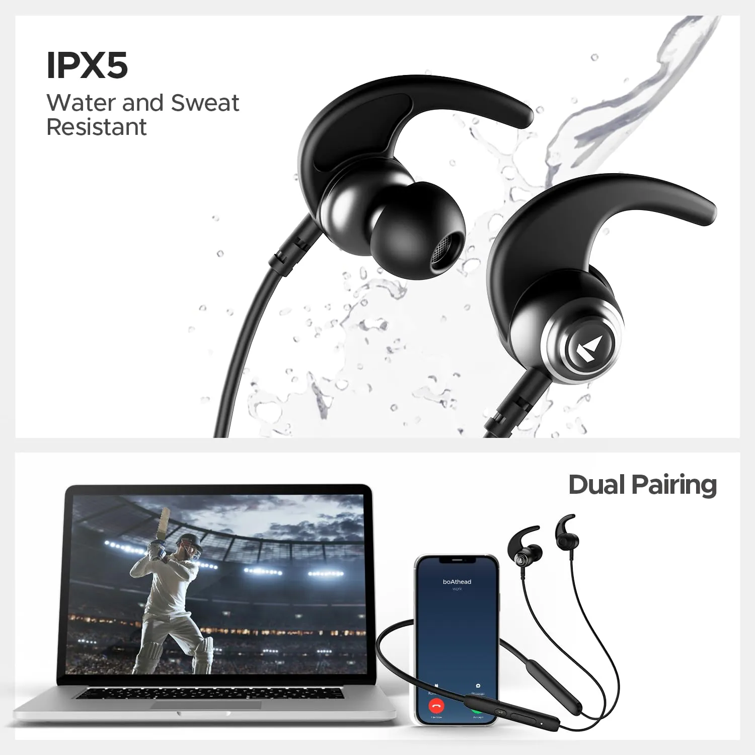 Boat Rockerz 268 Bluetooth in Ear Earphones with Beast™ Mode Neckband (Active Black) overview 5