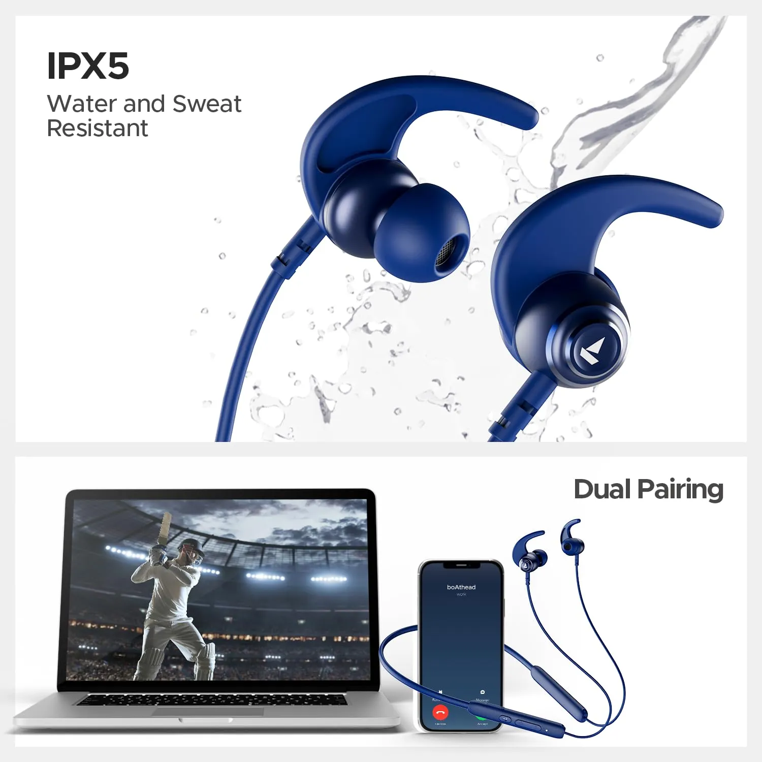 Boat Rockerz 268 Bluetooth in Ear Earphones with Beast™ Mode Neckband (Cool Blue) overview 5