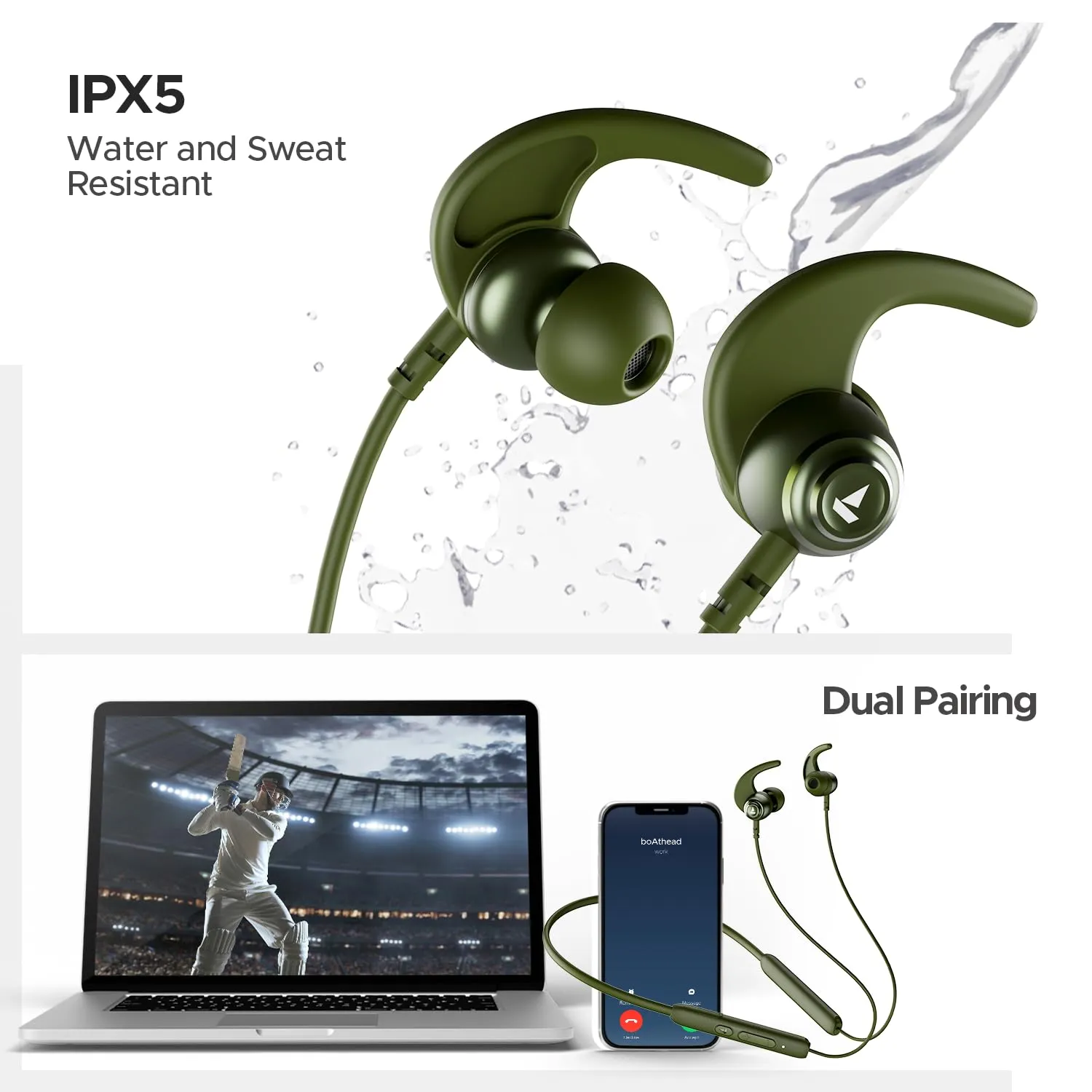 Boat Rockerz 268 Bluetooth in Ear Earphones with Beast™ Mode Neckband (Fern Green) overview 5