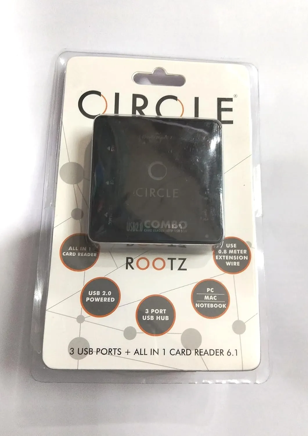 CIRCLE GAMING ROOTZ 3.PORT USB HUB +ALL IN ONE CARD READER 6.1 TF/SF Card Reader (Black) overview 1