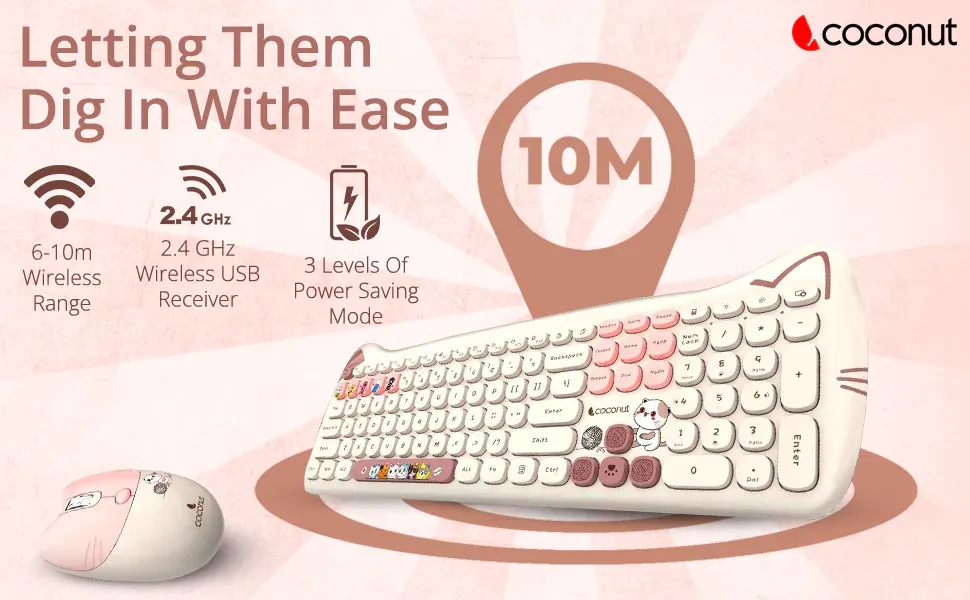 COCONUT Poppy Retro Wireless Combo, Milk Tea overview 4