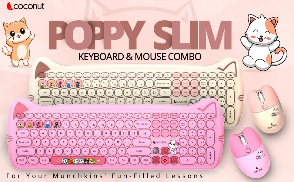COCONUT Poppy Retro Wireless Combo, Pink overview 1
