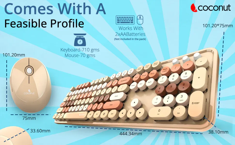 COCONUT Vintage Retro Wireless Combo, Milk Tea overview 5