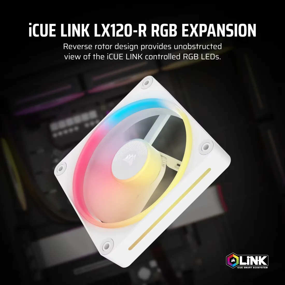 CORSAIR iCUE LINK LX120-R RGB 120mm PWM Reverse Fan (Black) overview 1