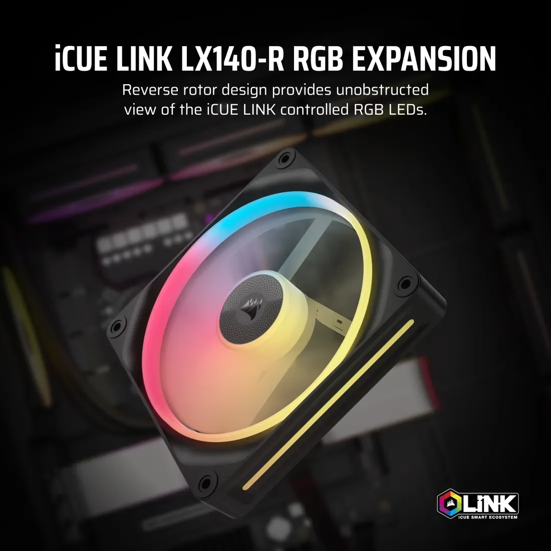 CORSAIR iCUE LINK LX140-R RGB 140mm PWM Reverse Fan (Black) overview 1