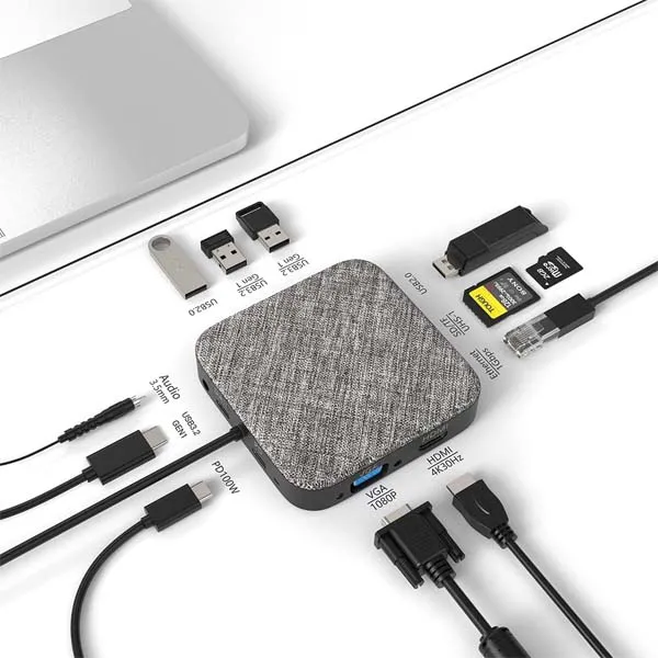 Circle Rootz Type C Docking Station 12 in 1 Dual Display USB C Hub with VGA, Gigabit Ethernet, 100W PD, 4 USB Ports, Aux, SD/TF Card Reader Audio for Lenovo/HP/Dell Type-C Laptops