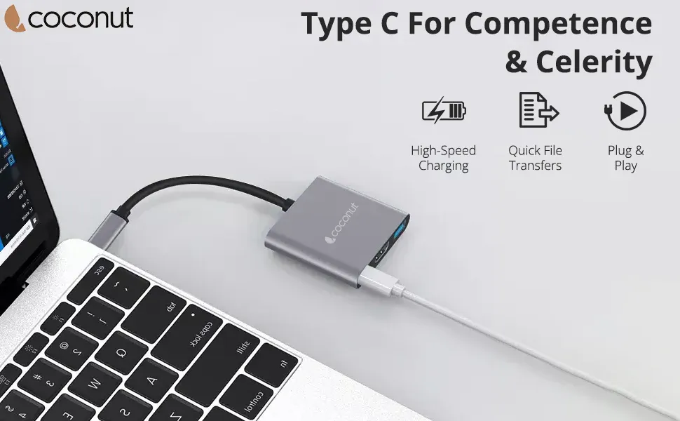Coconut 3 in 1 Dock A - Type C to HDMI + USB3.0 + USB C USB C Hub overview 2