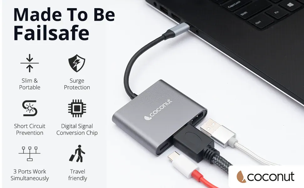Coconut 3 in 1 Dock A - Type C to HDMI + USB3.0 + USB C USB C Hub overview 3