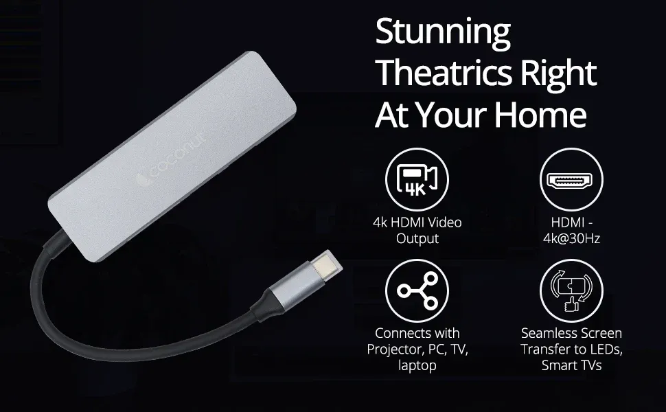 Coconut 5 in 1 Dock C - Type C to HDMI+2*USB+SD+TF | USB C Hub | Plug &amp; Play | Portable Design overview 2
