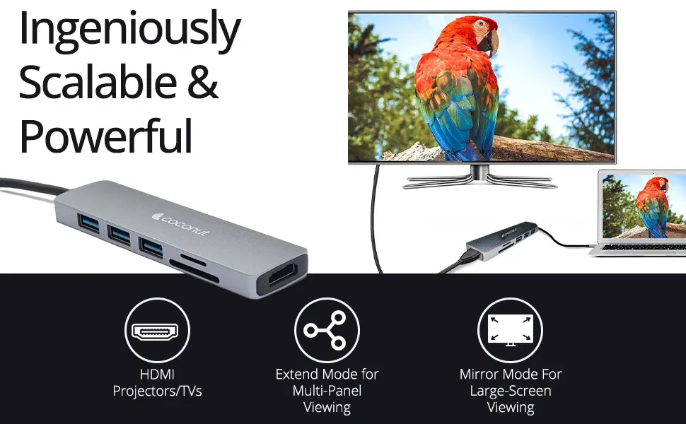 Coconut 6 in 1 Dock B - Type C TO HDMI+SD+TF+3*USB+PD | USB C Hub | Plug &amp; Play | Portable Design overview 1