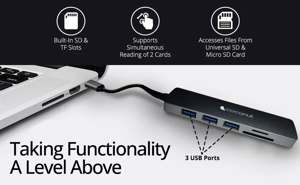 Coconut 6 in 1 Dock B - Type C TO HDMI+SD+TF+3*USB+PD | USB C Hub | Plug &amp; Play | Portable Design overview 2