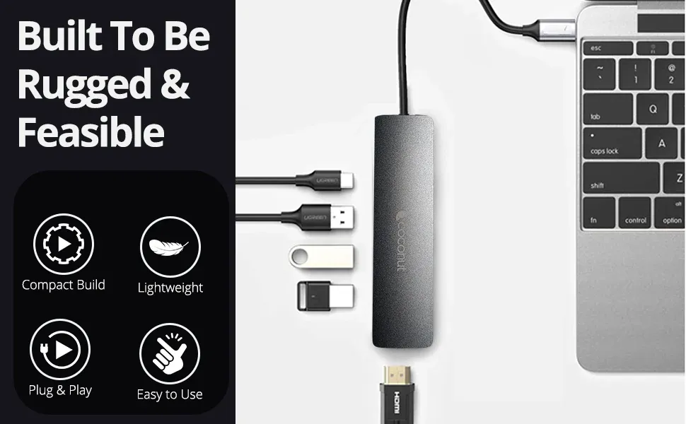 Coconut 6 in 1 Dock B - Type C TO HDMI+SD+TF+3*USB+PD | USB C Hub | Plug &amp; Play | Portable Design overview 3