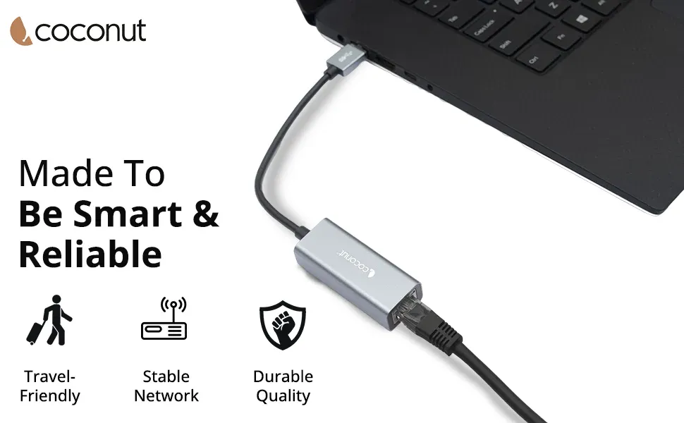 Coconut GLM01 USB to Giga LAN, Metal Body, RJ45 to 1000Mbps overview 1