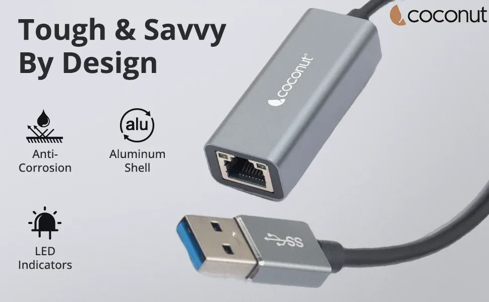 Coconut GLM01 USB to Giga LAN, Metal Body, RJ45 to 1000Mbps overview 2