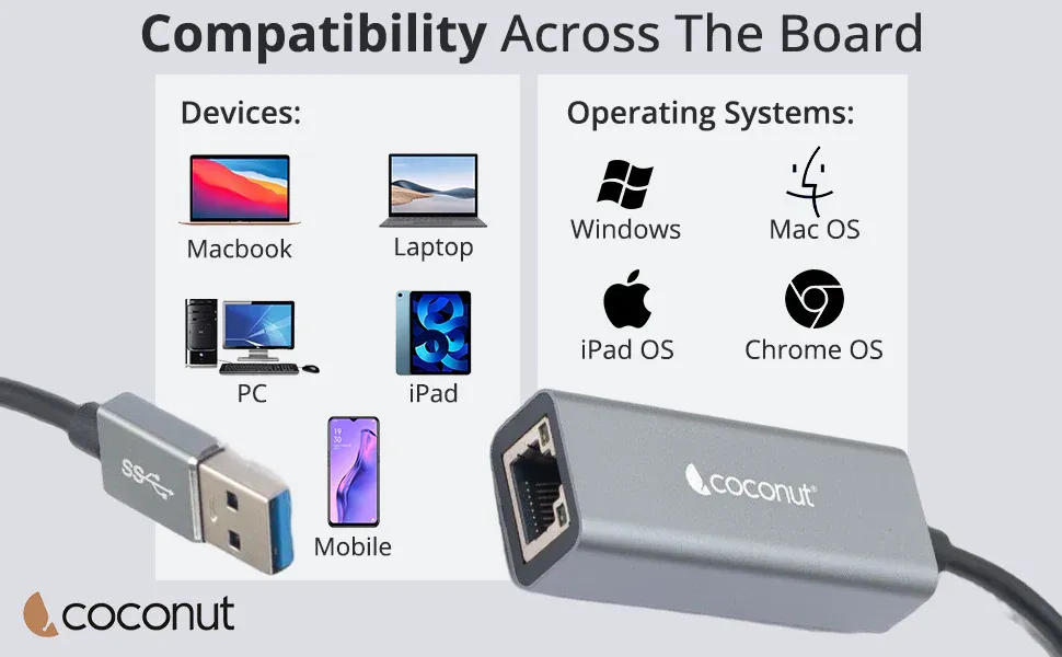Coconut GLM01 USB to Giga LAN, Metal Body, RJ45 to 1000Mbps overview 3