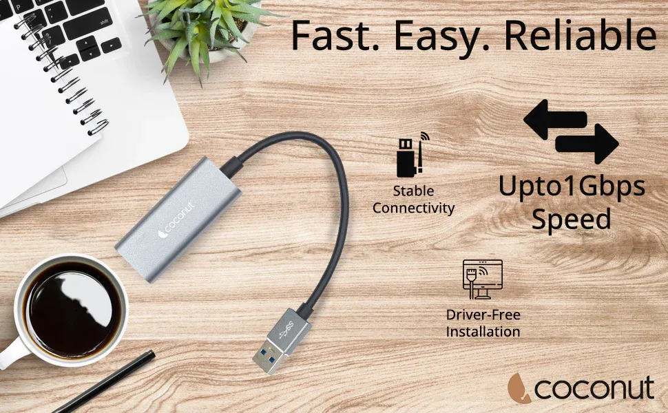 Coconut GLM01 USB to Giga LAN, Metal Body, RJ45 to 1000Mbps overview 4