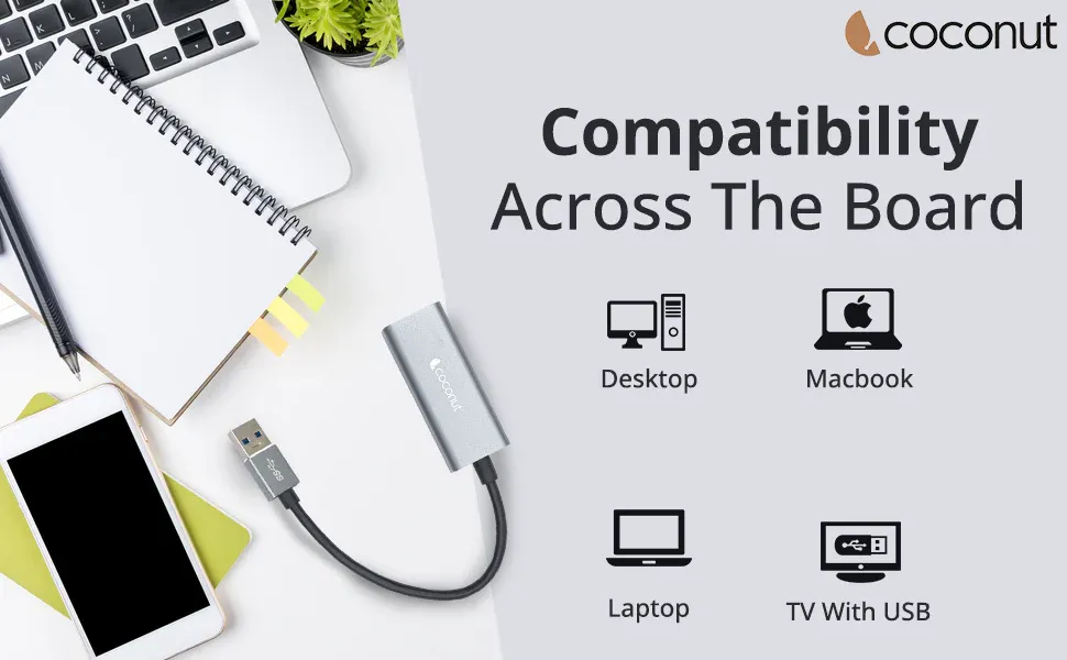 Coconut GLM01 USB to Giga LAN, Metal Body, RJ45 to 1000Mbps overview 6