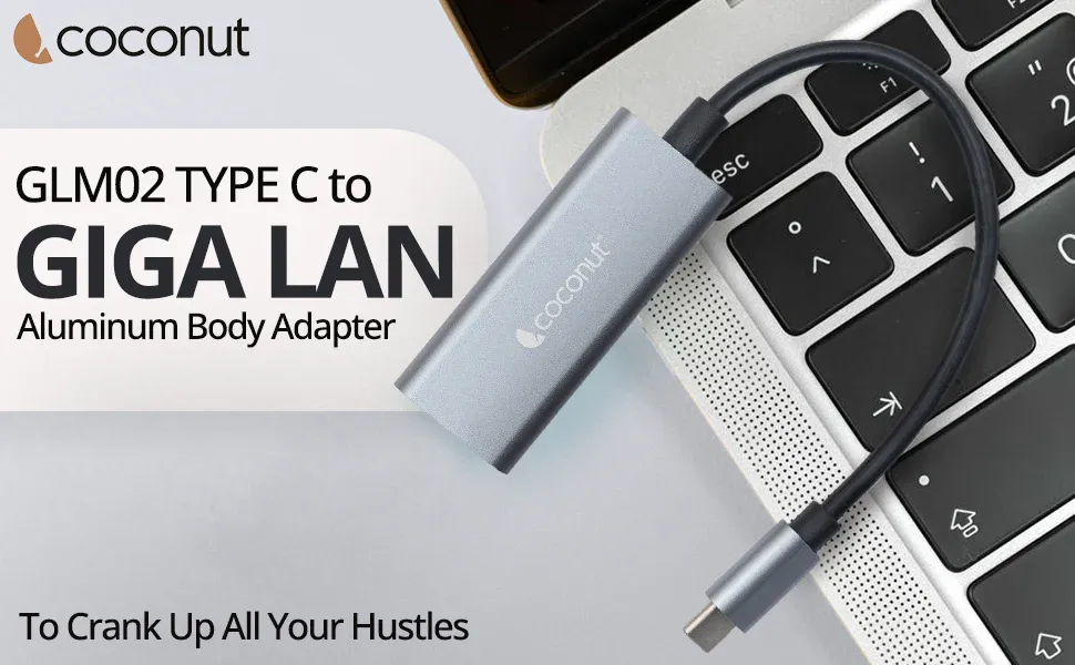 Coconut GLM02 Type C to Giga LAN, Metal Body, RJ45 to 1000Mbps overview 1