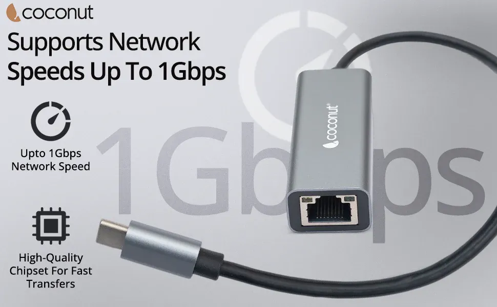 Coconut GLM02 Type C to Giga LAN, Metal Body, RJ45 to 1000Mbps overview 2