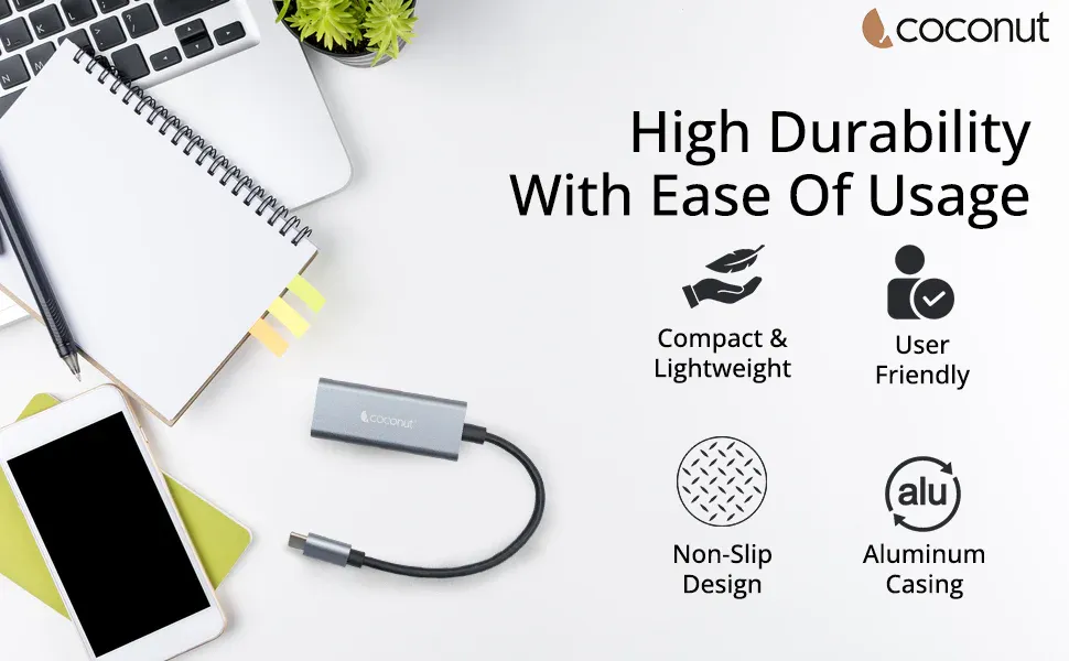 Coconut GLM02 Type C to Giga LAN, Metal Body, RJ45 to 1000Mbps overview 5