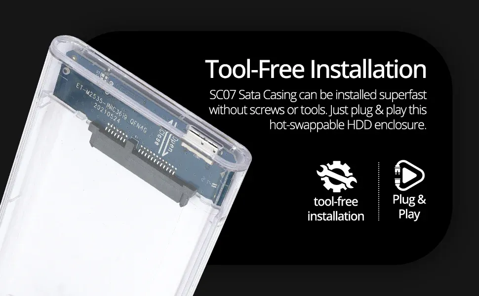 Coconut SC07 2.5" SSD/HDD USB C 3.1 - Transparent Sata Casing overview 1