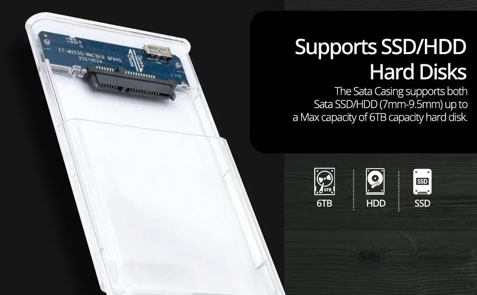 Coconut SC07 2.5" SSD/HDD USB C 3.1 - Transparent Sata Casing overview 3