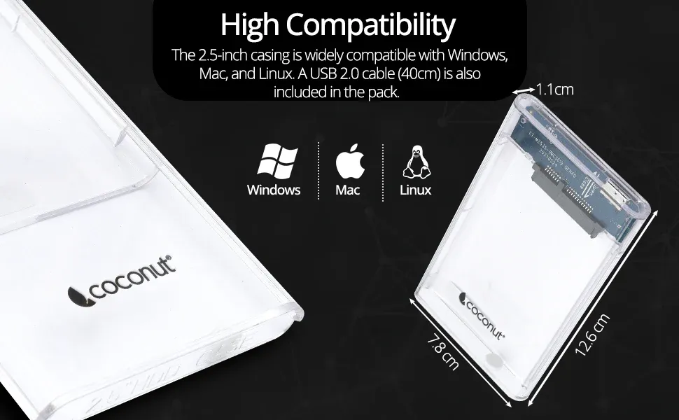 Coconut SC07 2.5" SSD/HDD USB C 3.1 - Transparent Sata Casing overview 4