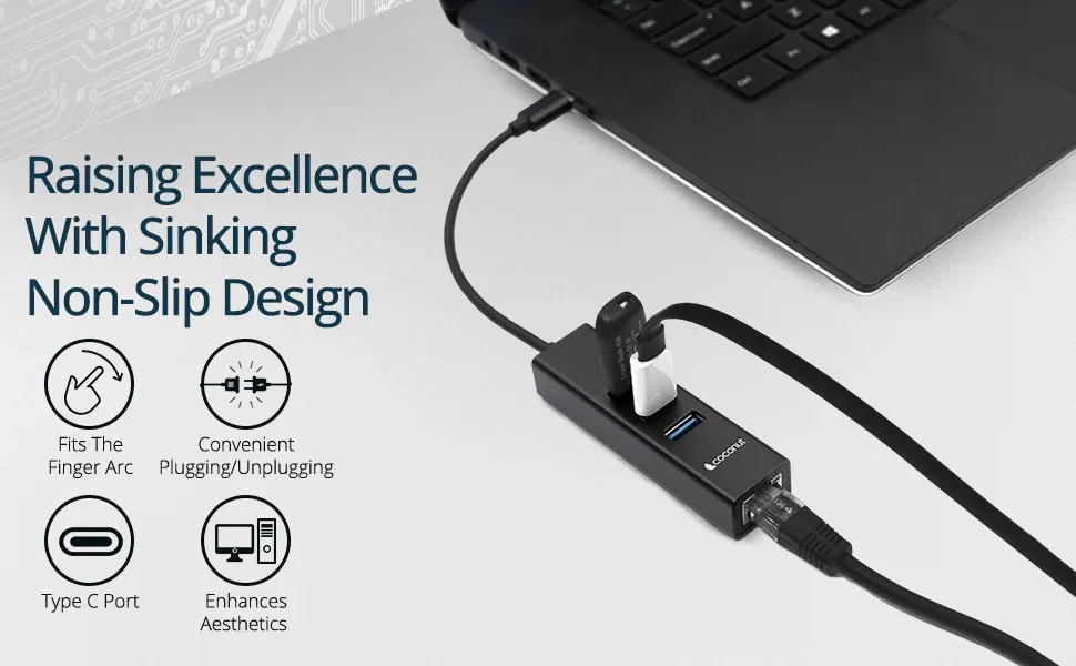 Coconut Type C to 1000Mbps Giga Lan with HUB - 3*3.0 USB Ports overview 2