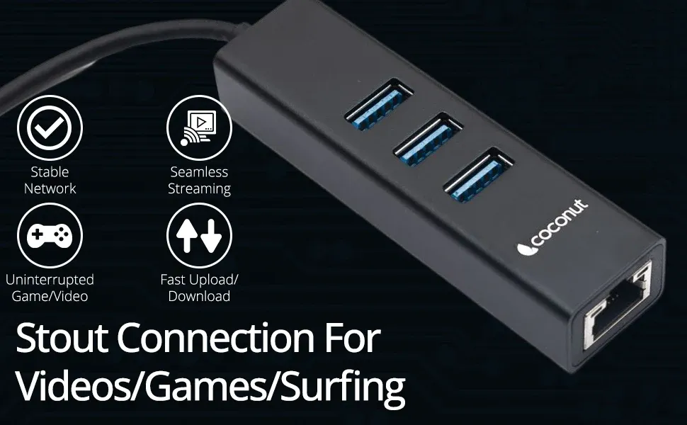 Coconut Type C to 1000Mbps Giga Lan with HUB - 3*3.0 USB Ports overview 3