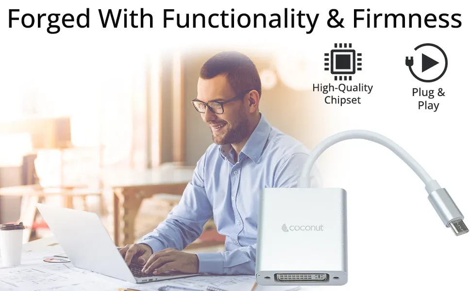 Coconut Type C to DVI Converter Strong Metal Enclosure, High Quality Chipset, Super Portable, 4K Resolution overview 2