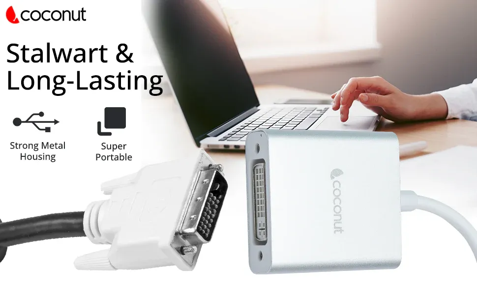 Coconut Type C to DVI Converter Strong Metal Enclosure, High Quality Chipset, Super Portable, 4K Resolution overview 4