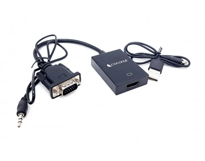 Coconut VGA to HDMI Converter VGA Male to HDMI Female with 3.5MM Audio Jack overview 1