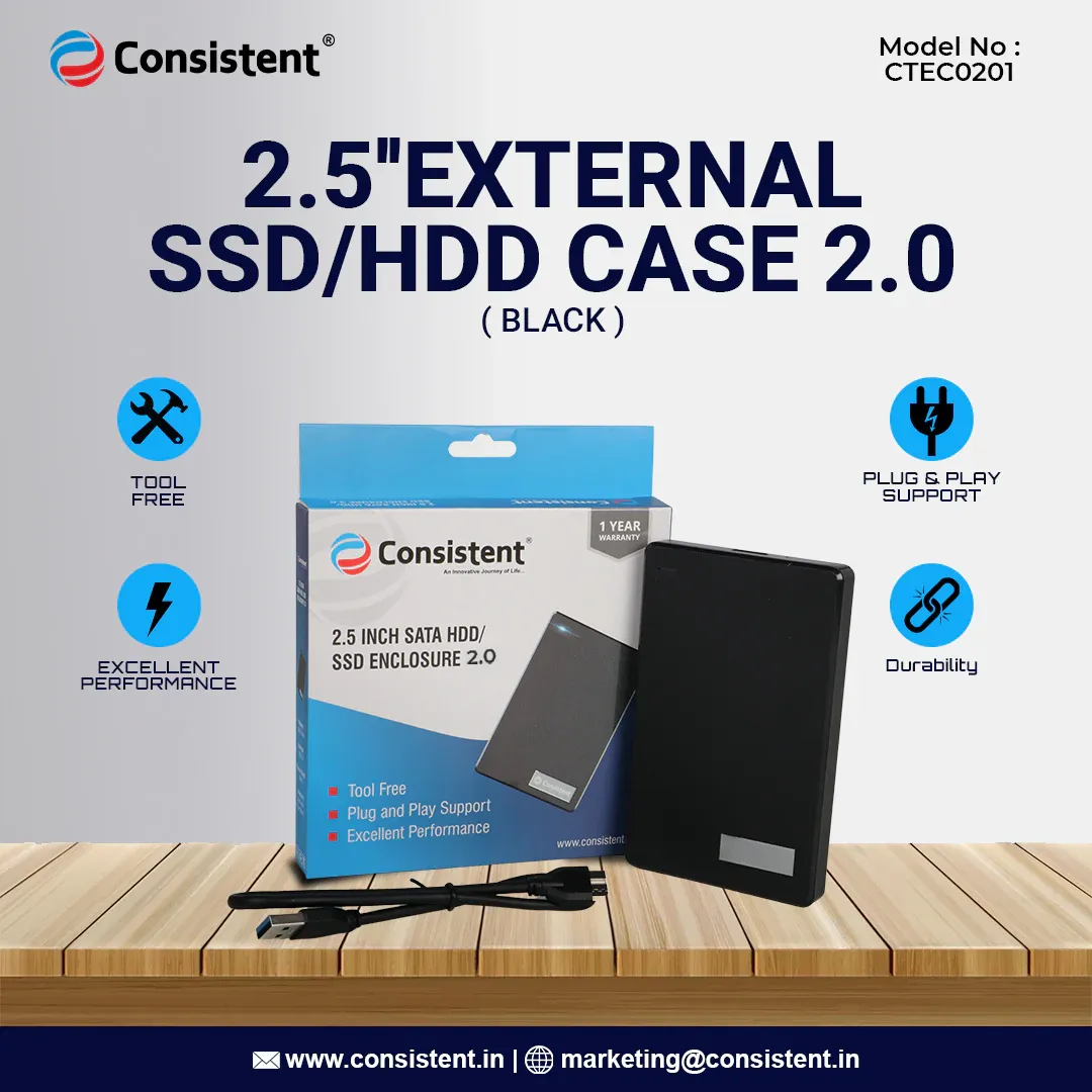 Consistent 2.5ich SATA HDD/ SSD Enclosure 2.0 Portable External Hard Disk Enclosure 7 MM and 9.5 MM Tool Free, Supports overview 1