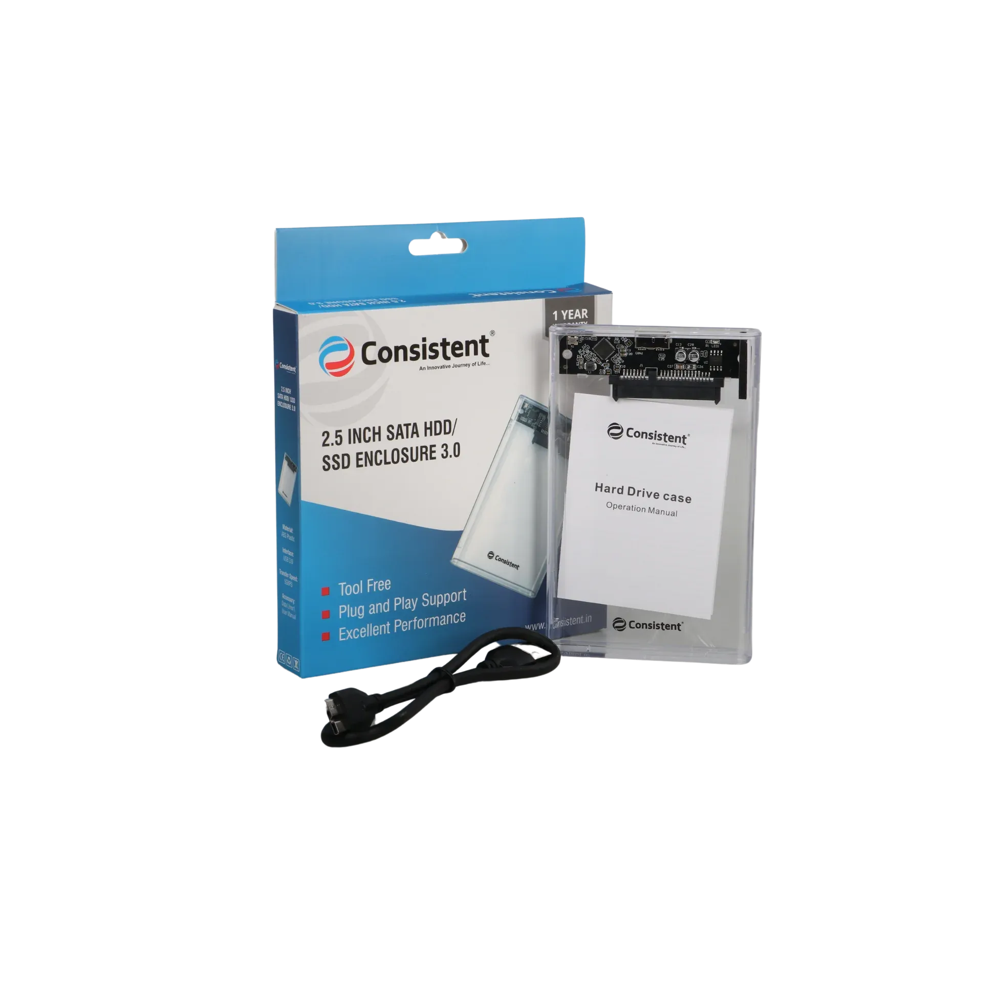 Consistent 2.5ich SATA HDD/ SSD Enclosure 3.0 Transparent Enclosure, Portable External Hard Disk Enclosure 7 MM and 9.5 MM Tool Free , Supports. overview 1