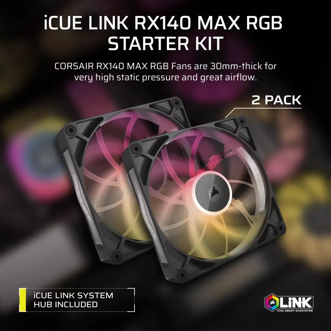 Corsair iCUE LINK RX140 MAX RGB 140mm PWM Thick Fans Starter Kit overview 1