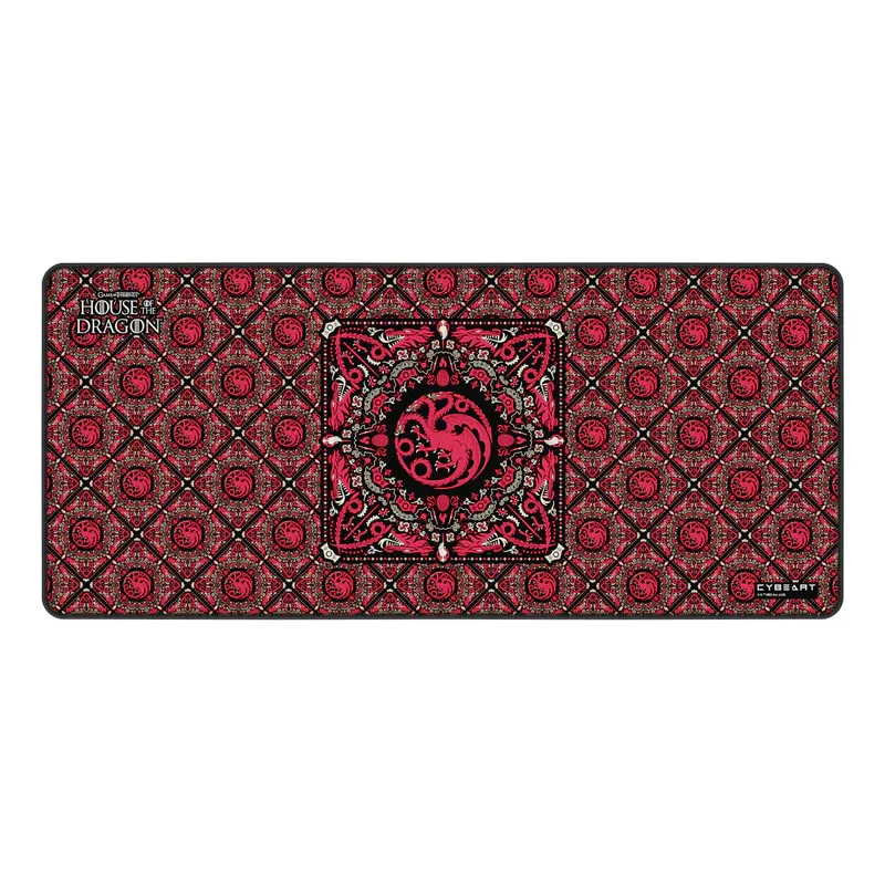 Cybeart | House Targaryen Gaming Desk Mat (XXL - 900x400x4mm) | Waterproof, Never Slip Base, Stitched Edges, Esports Grade