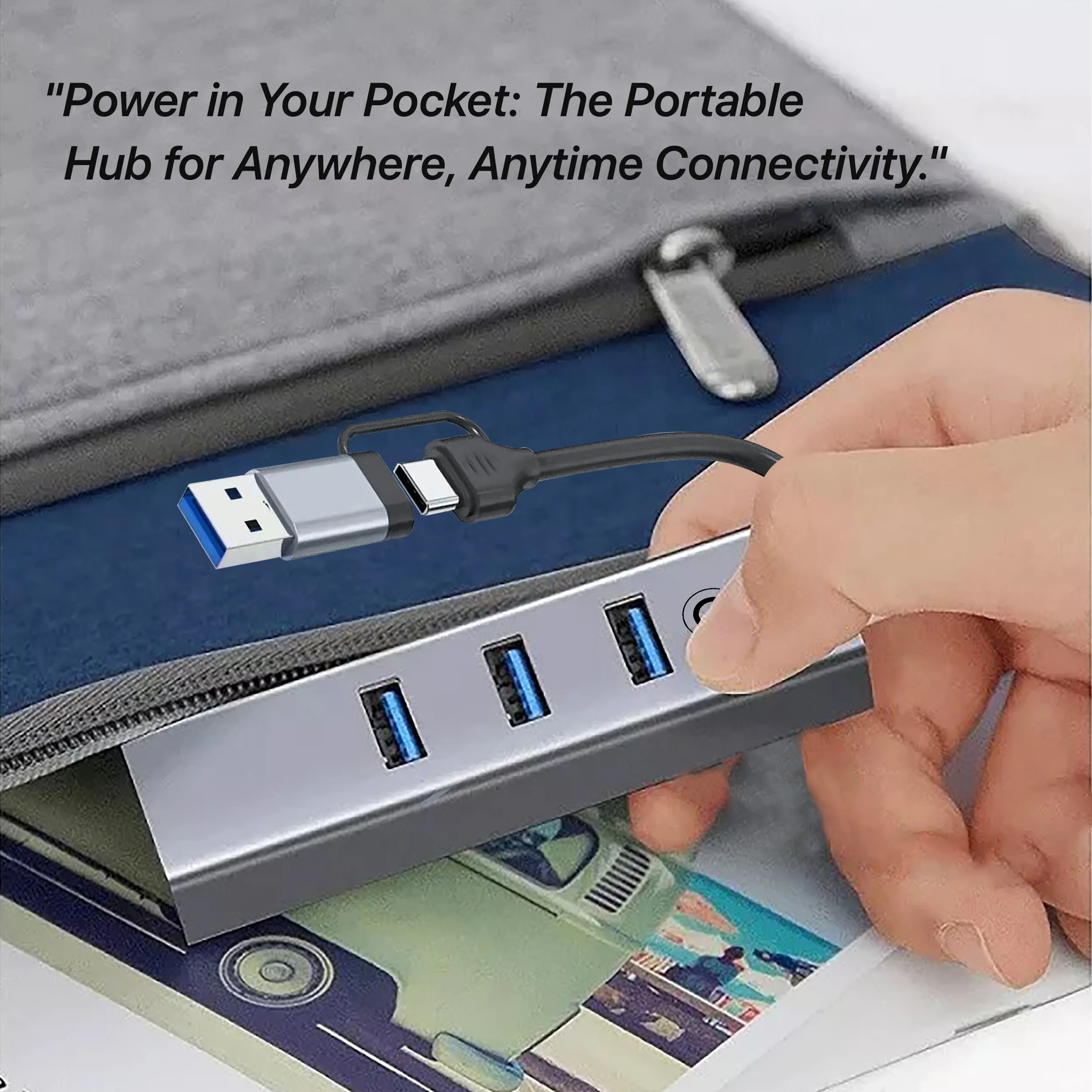 EVM 4in-1 HUB Dual Input Type-C + USB - 3xUSB 3.0 with RJ45 Ethernet Port overview 2
