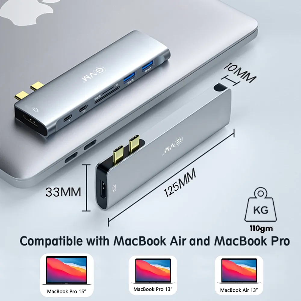 EVM 7in-2 Dual Type C USB HUB for MacBook Book Air & Pro overview 5