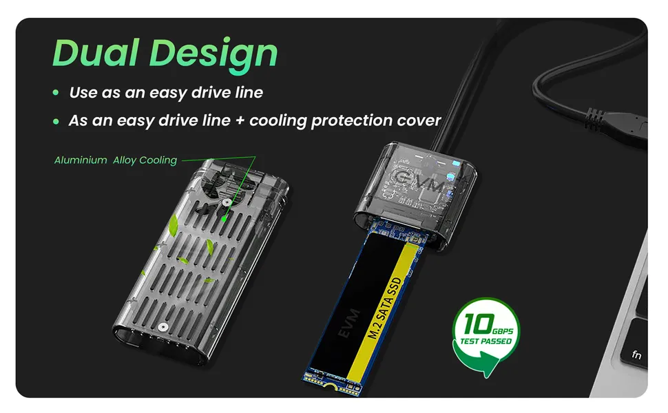 EVM External Casing with USB 3.1 Gen 2 M.2 SATA & NVMe SSD Case overview 4