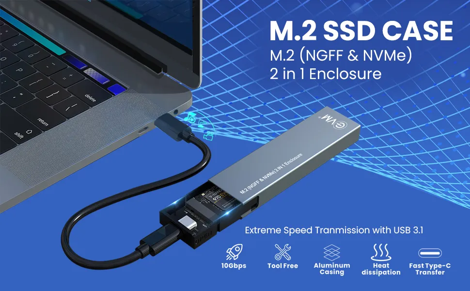 EVM USB 3.1 Gen 2 M.2 SATA and NVMe SSD Case overview 1