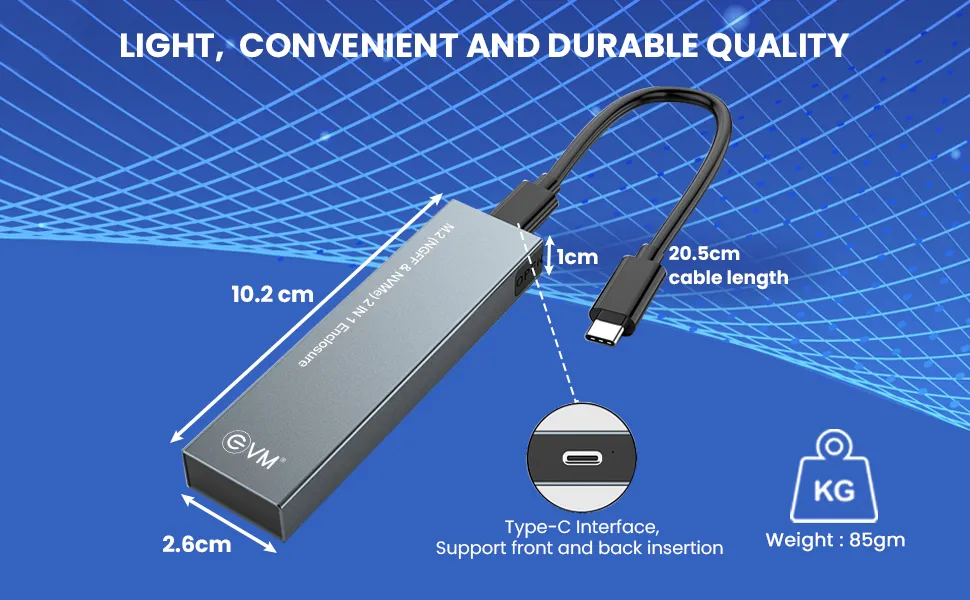 EVM USB 3.1 Gen 2 M.2 SATA and NVMe SSD Case overview 5