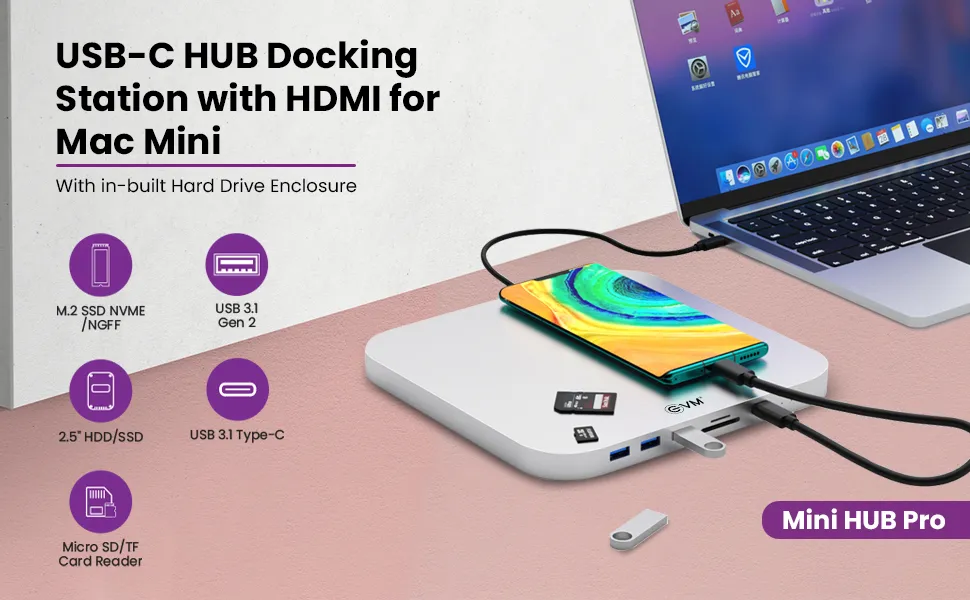 EVM USB-C Hub Docking Station For Mac Mini (Mini Hub Pro) overview 1