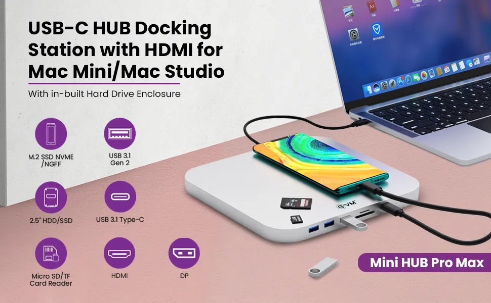EVM USB-C Hub Docking Station With HDMI For Mac Mini/Mac Studio (MINI HUB PRO MAX) overview 1