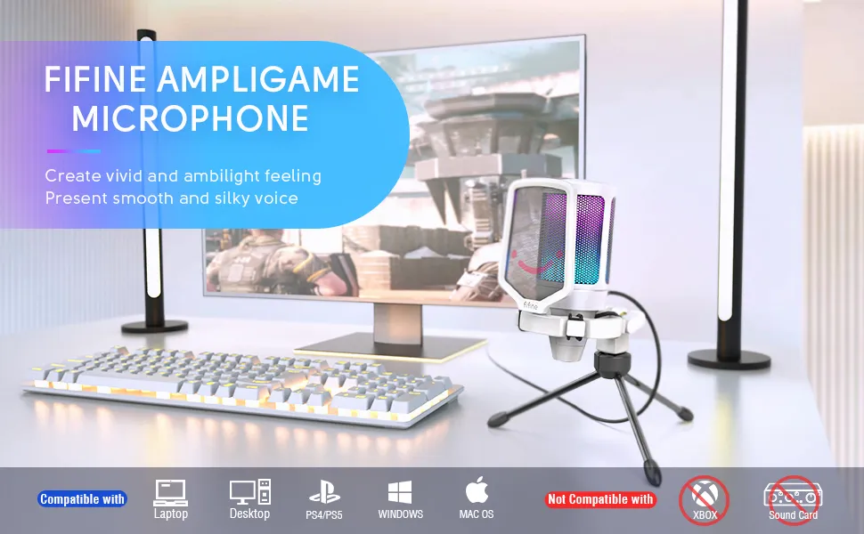 FIFINE Ampligame A6V USB Gaming Microphone (white) overview 2