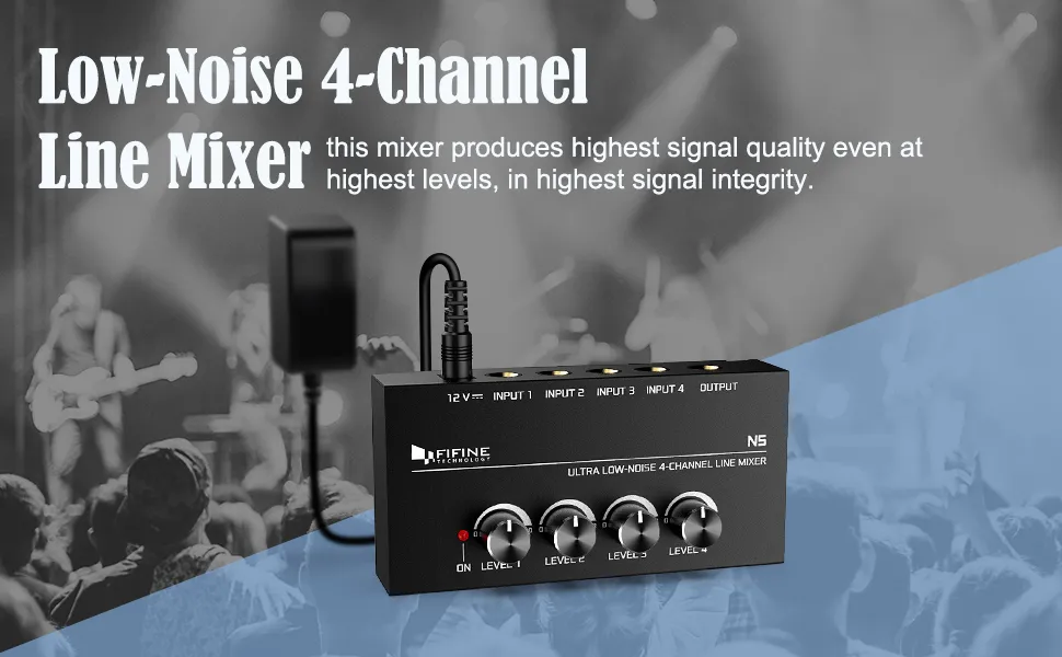 Fifine N5 - Four-Channel Line Mixer With Individual Volume Controls overview 2