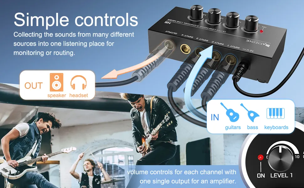 Fifine N5 - Four-Channel Line Mixer With Individual Volume Controls overview 3